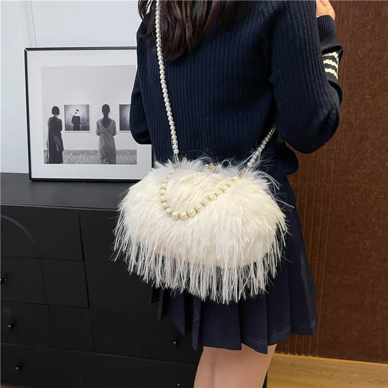 REDOO Plush Handbag Women's White/Pink/Khaki/Black/Purple-2