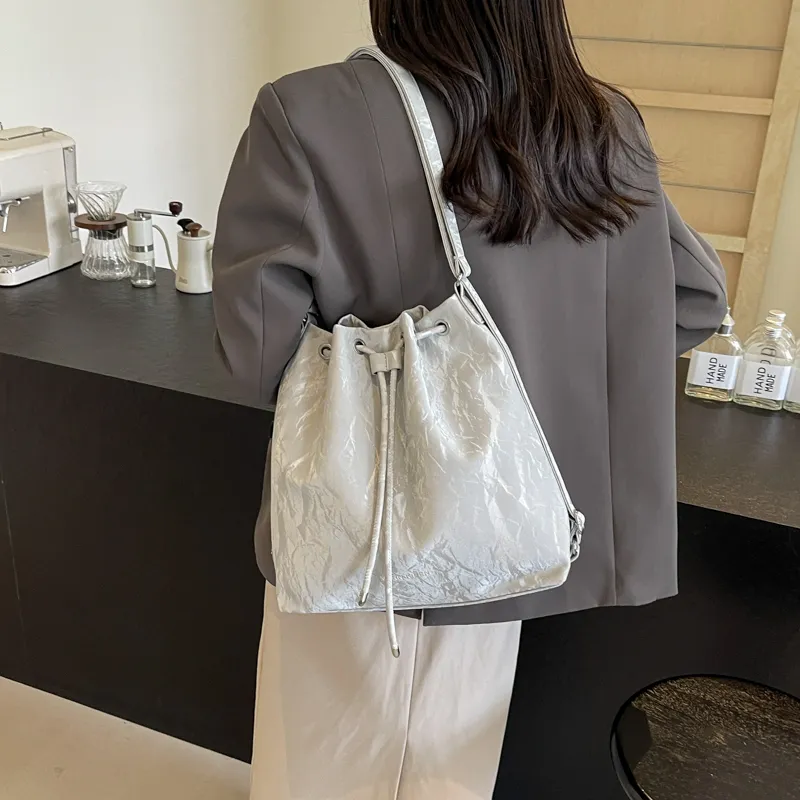 REDOO PU Double Shoulder Portable Crossbody Bag, Shoulder Bag Women's Ecru/Silver/Black-8