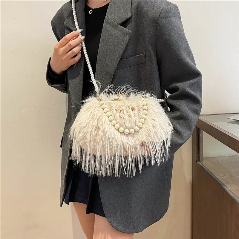 REDOO Plush Handbag Women's White/Pink/Khaki/Black/Purple-10