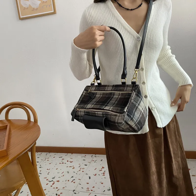 REDOO Woolen Crossbody Bag, Handbag Regular Women's Black/Coffee/Brown-2