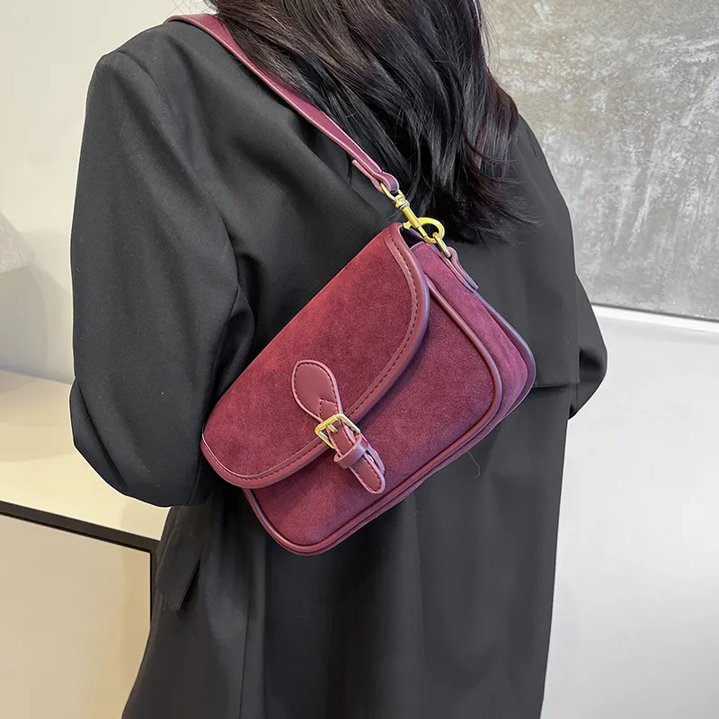 REDOO Suede Shoulder Bag Regular Women's Brown/Coffee/Burgundy/Black-13