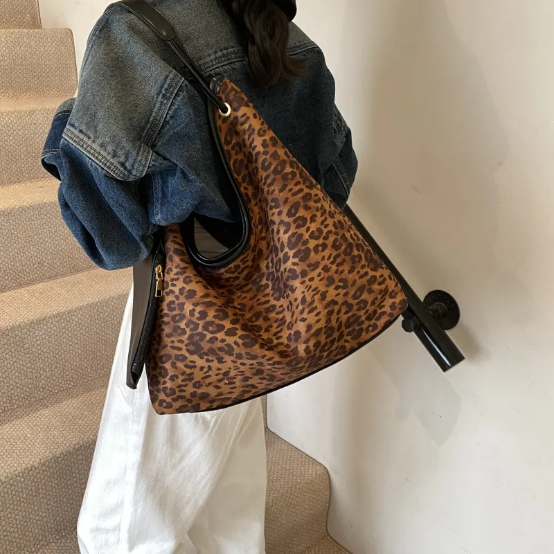 REDOO PU Tote Bag Shoulder Bag Regular Women's Leopard Print Coffee/Leopard Print Black-4