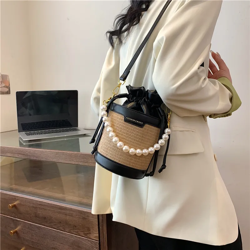 REDOO Woven Handbag Shoulder Bag Crossbody Bag Women's White/Black/Brown-9