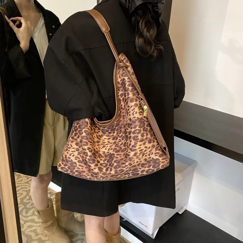 REDOO PU Tote Bag Shoulder Bag Regular Women's Leopard Print Coffee/Leopard Print Black-13