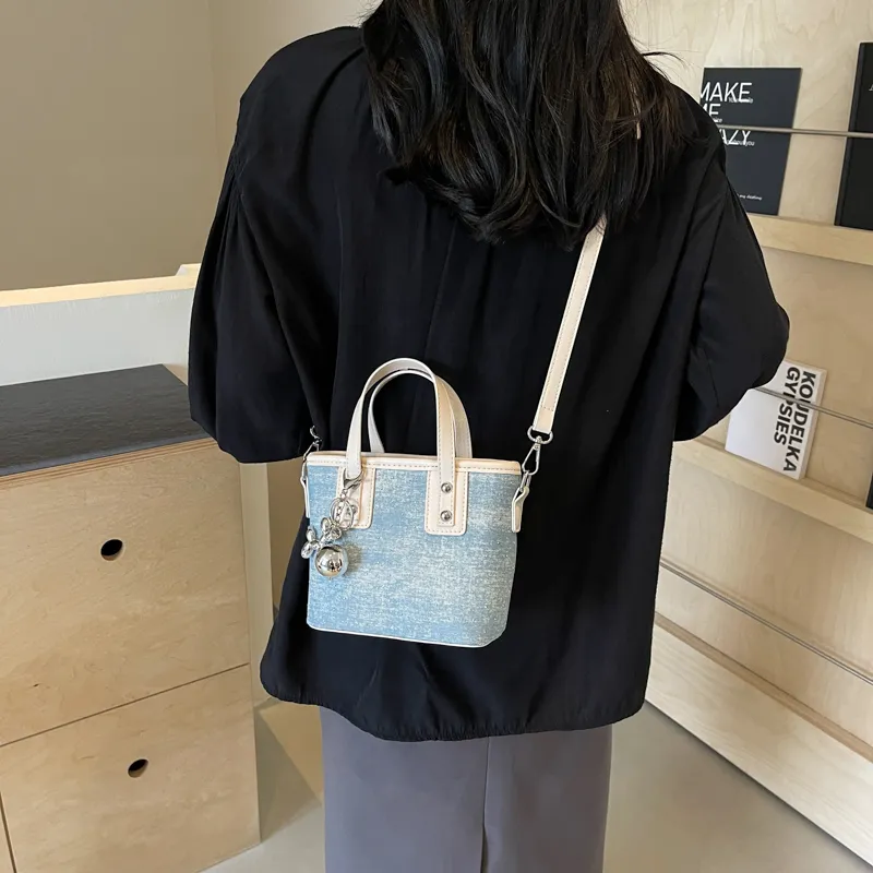 REDOO Denim Shoulder Bag, Crossbody Bag, Handbag Regular Women's Blue/Ecru/Silver/Pink-6
