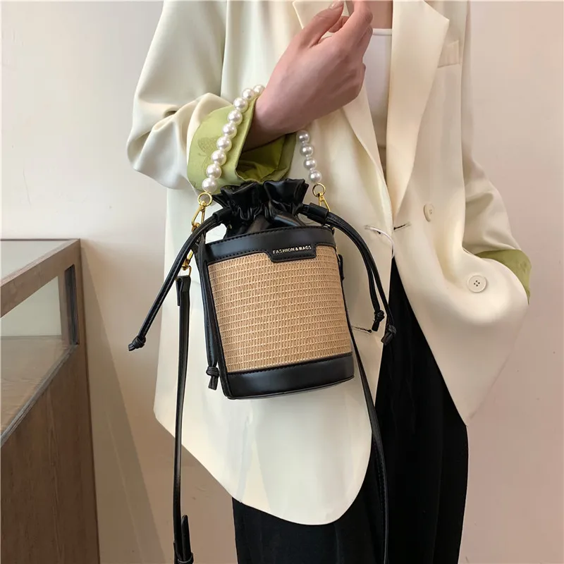 REDOO Woven Handbag Shoulder Bag Crossbody Bag Women's White/Black/Brown-6