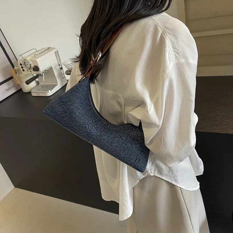 REDOO Denim Shoulder Bag Women's Light Blue/Dark Blue/Dark Tea-5