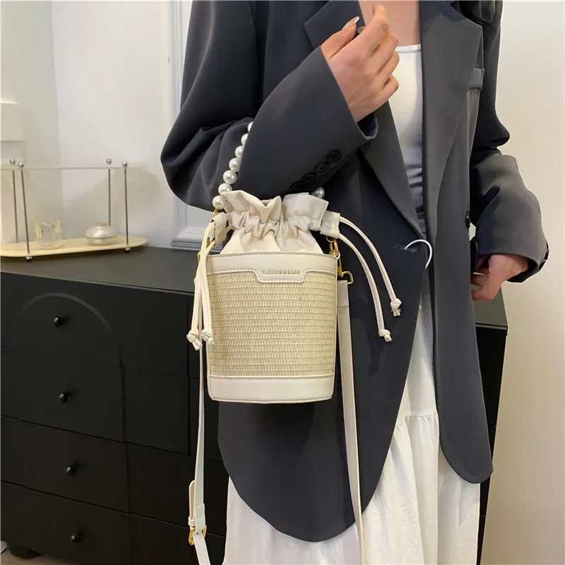 REDOO Woven Handbag Shoulder Bag Crossbody Bag Women's White/Black/Brown-3