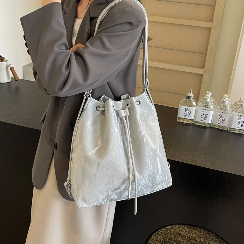 REDOO PU Double Shoulder Portable Crossbody Bag, Shoulder Bag Women's Ecru/Silver/Black-6
