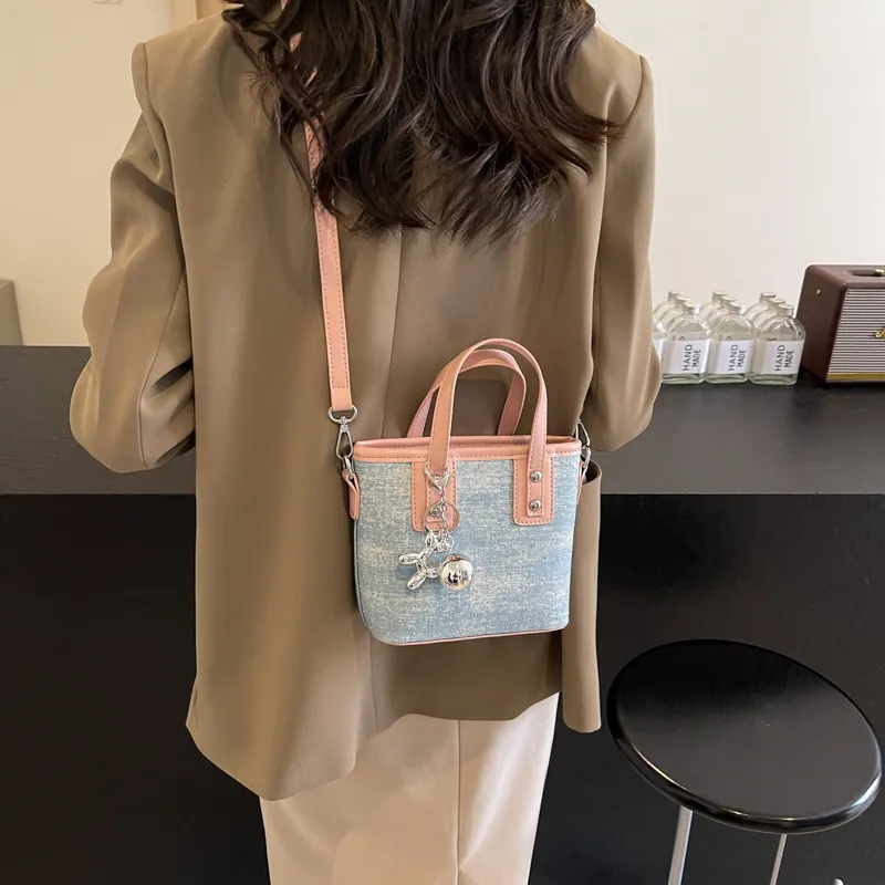 REDOO Denim Shoulder Bag, Crossbody Bag, Handbag Regular Women's Blue/Ecru/Silver/Pink-16
