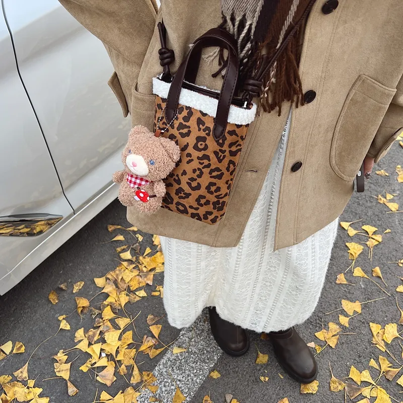 REDOO Suede Handbag Regular Women's Brown/Coffee/Black/Leopard Print-14