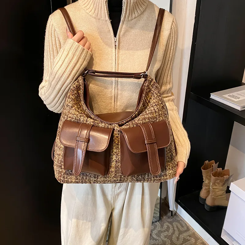 REDOO PU Backpack On The Shoulder Women's Thousand Bird Plaid Coffee/Matte Coffee/Matte Brown-4