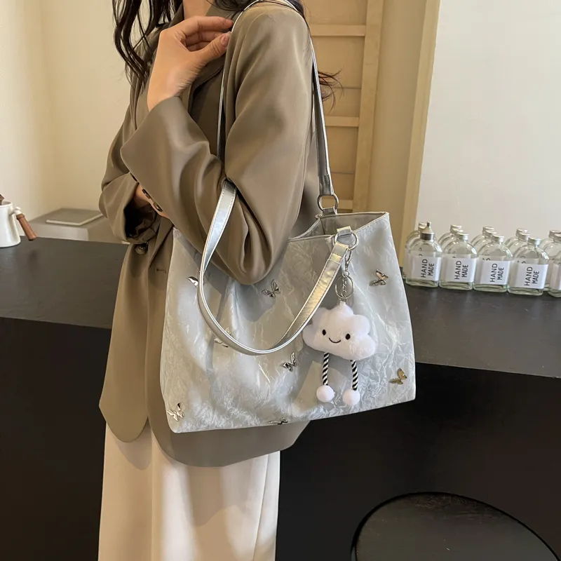 REDOO PU Tote Bag, Shopping Bag, Handbag, Shoulder Bag Women's Ecru/Silver/Blue/Black-6