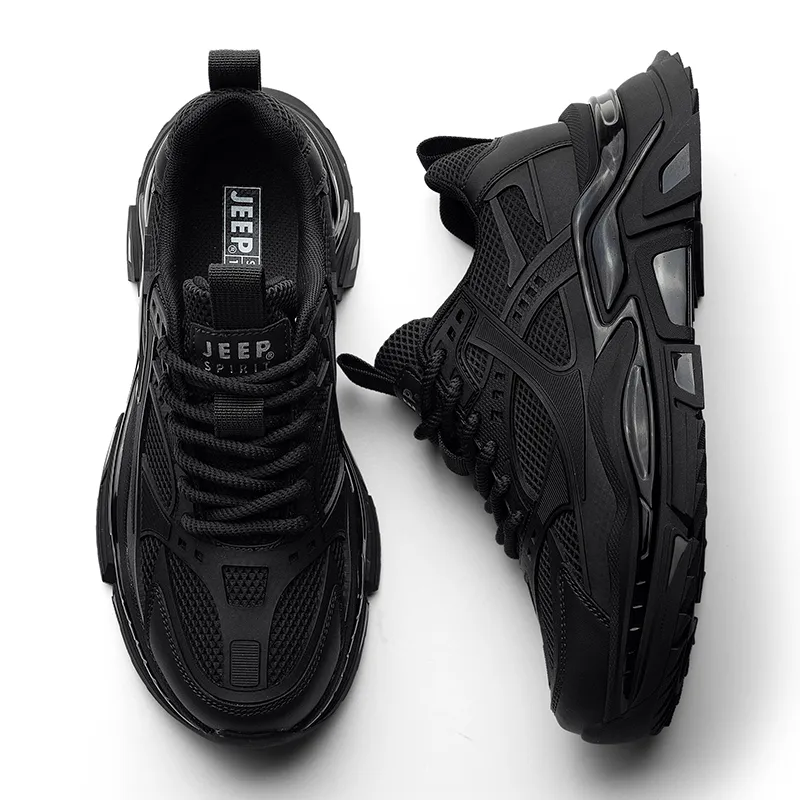 JEEP SPIRIT Slip-Resistant Low-Top Chunky Sneakers Men's Shiny World Black-9