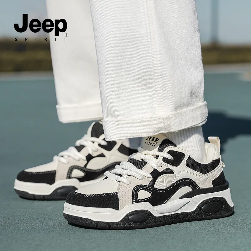 JEEP SPIRIT Retro Fashion Anti Slip And Wear Resistant Height Increasing Low Top Skateboard Shoes Men's Black White-11