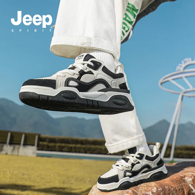 JEEP SPIRIT Retro Fashion Anti Slip And Wear Resistant Height Increasing Low Top Skateboard Shoes Men's Black White-9