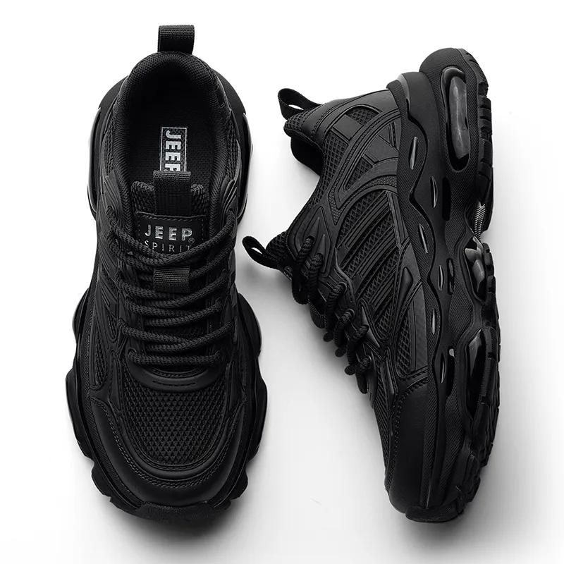 JEEP SPIRIT Slip-Resistant Low-Top Chunky Sneakers Men's Shiny World Black-3