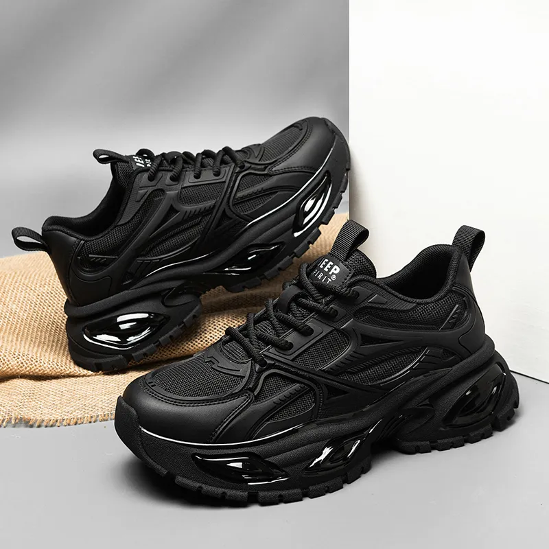 JEEP SPIRIT Anti Slip Wear Resistant Breathable Lightweight Low Top Chunky Sneakers Men's Cool Black-5