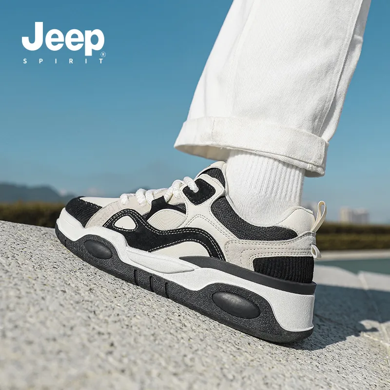 JEEP SPIRIT Retro Fashion Anti Slip And Wear Resistant Height Increasing Low Top Skateboard Shoes Men's Black White-10
