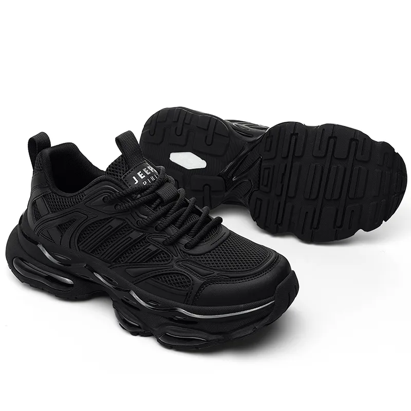 JEEP SPIRIT Slip-Resistant Low-Top Chunky Sneakers Men's Shiny World Black-4