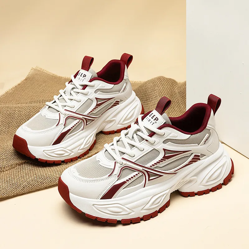 JEEP SPIRIT Anti-Slip Wear-Resistant Breathable Height Increasing Low-Top Chunky Sneakers Men's China Red-6