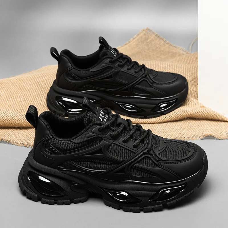 JEEP SPIRIT Anti Slip Wear Resistant Breathable Lightweight Low Top Chunky Sneakers Men's Cool Black-7