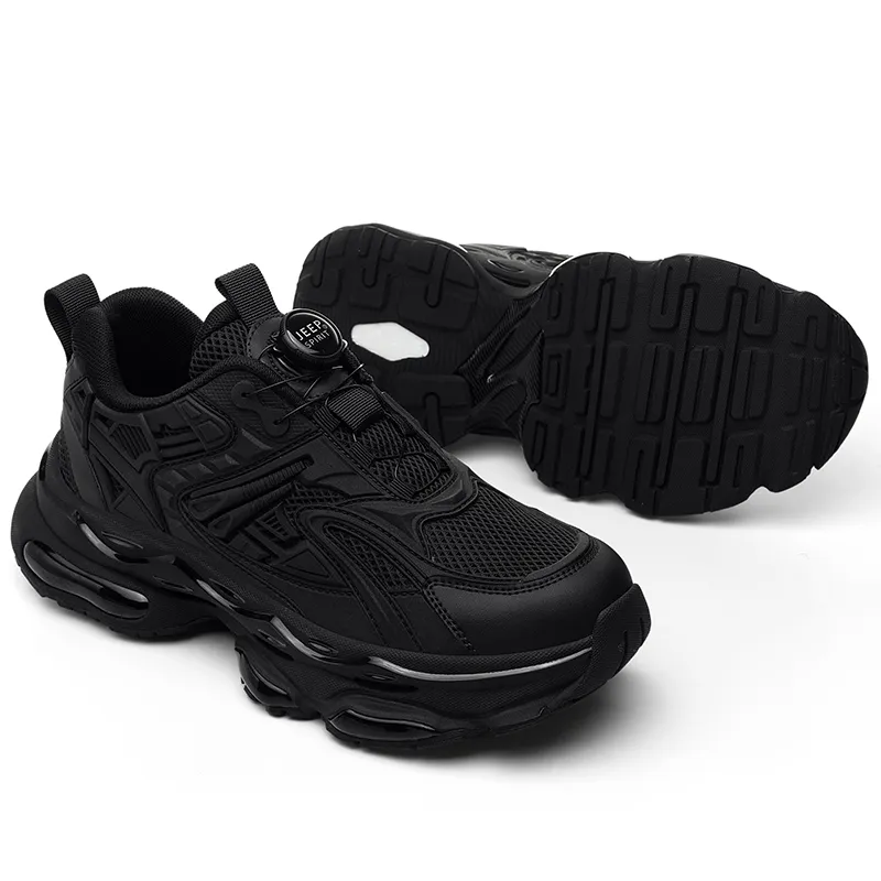 JEEP SPIRIT Slip-Resistant Low-Top Chunky Sneakers Men's Shiny World Black-16