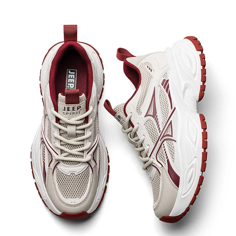 JEEP SPIRIT Anti-Slip Wear-Resistant Breathable Height Increasing Low-Top Chunky Sneakers Men's China Red-10