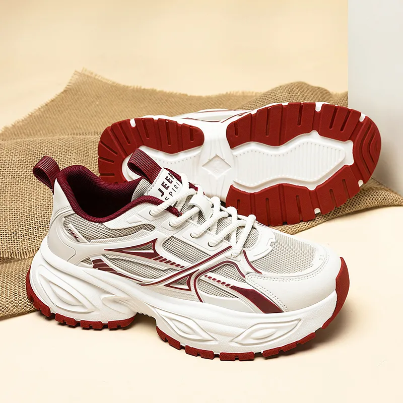 JEEP SPIRIT Anti-Slip Wear-Resistant Breathable Height Increasing Low-Top Chunky Sneakers Men's China Red-7