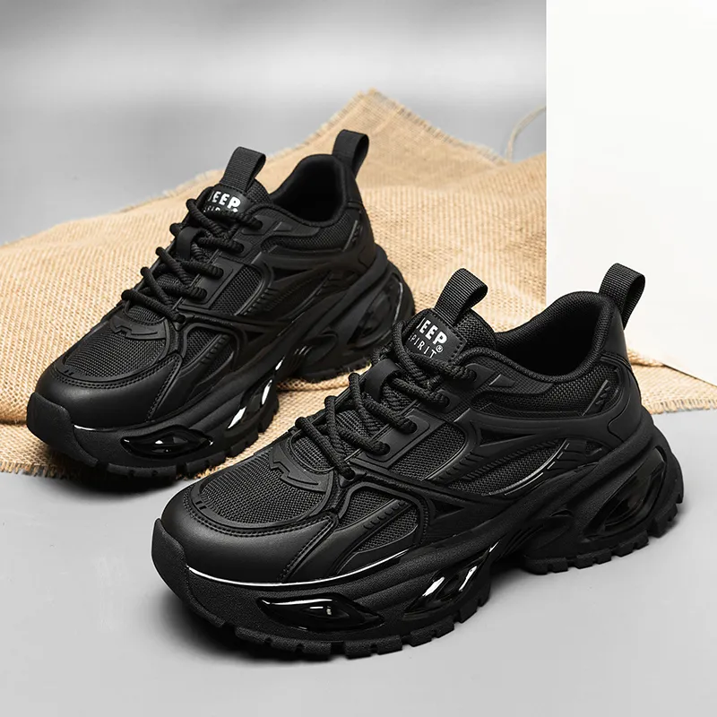 JEEP SPIRIT Anti Slip Wear Resistant Breathable Lightweight Low Top Chunky Sneakers Men's Cool Black-6
