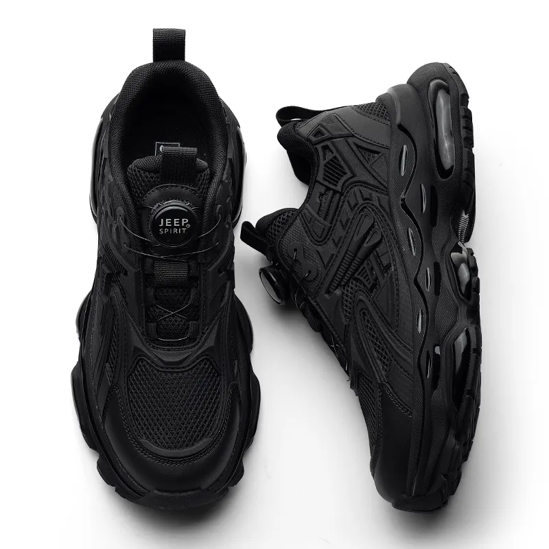 JEEP SPIRIT Slip-Resistant Low-Top Chunky Sneakers Men's Shiny World Black-15