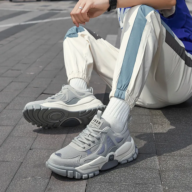 JEEP SPIRIT Anti Slip Wear Resistant Breathable Lightweight Height Increasing Low Top Chunky Sneakers Men's-5