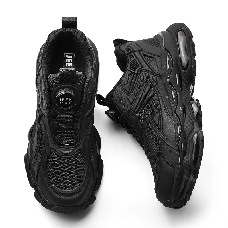JEEP SPIRIT Cushioned Anti-Slip Wear-Resistant Breathable Lightweight Low-Top Chunky Sneakers Men's Graphite Black-10