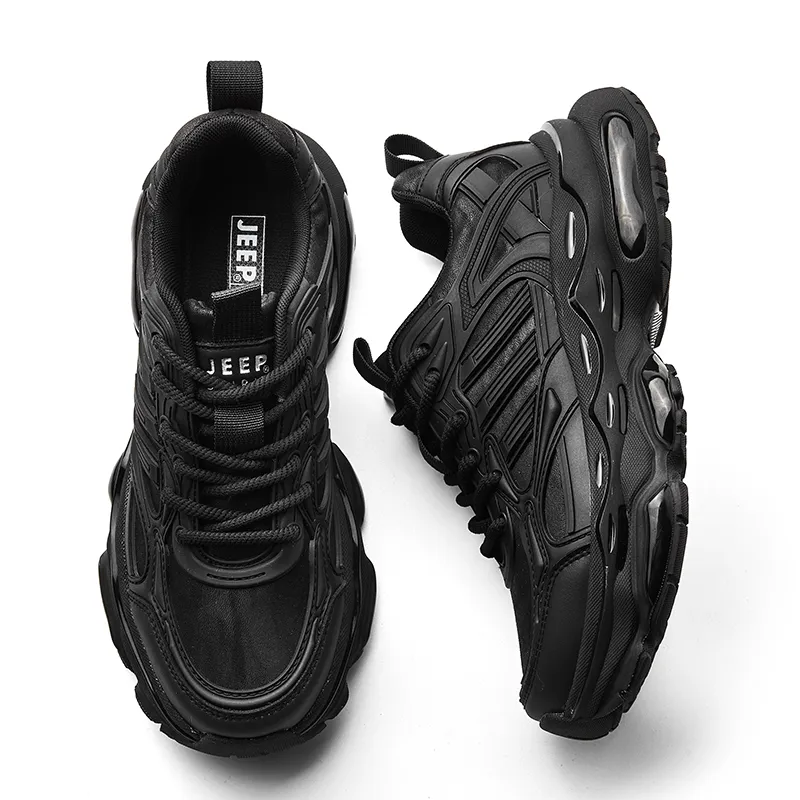 JEEP SPIRIT Cushioned Anti-Slip Wear-Resistant Breathable Lightweight Low-Top Chunky Sneakers Men's Graphite Black-17