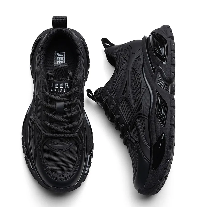 JEEP SPIRIT Anti Slip Wear Resistant Breathable Lightweight Low Top Chunky Sneakers Men's Cool Black-2