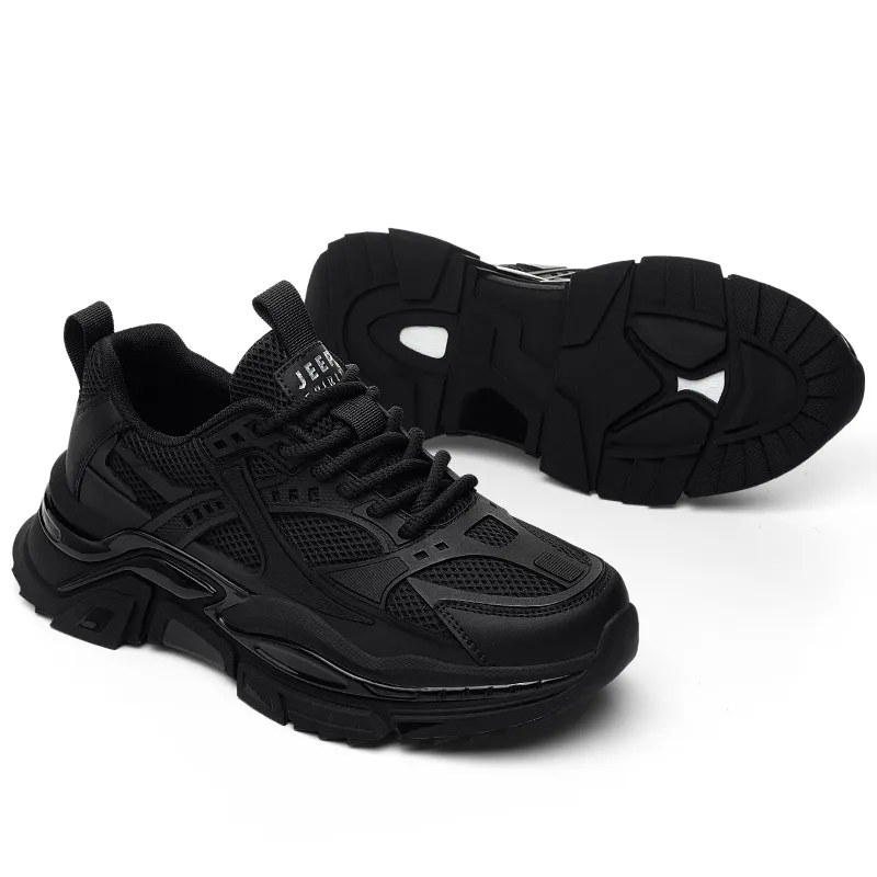 JEEP SPIRIT Slip-Resistant Low-Top Chunky Sneakers Men's Shiny World Black-10