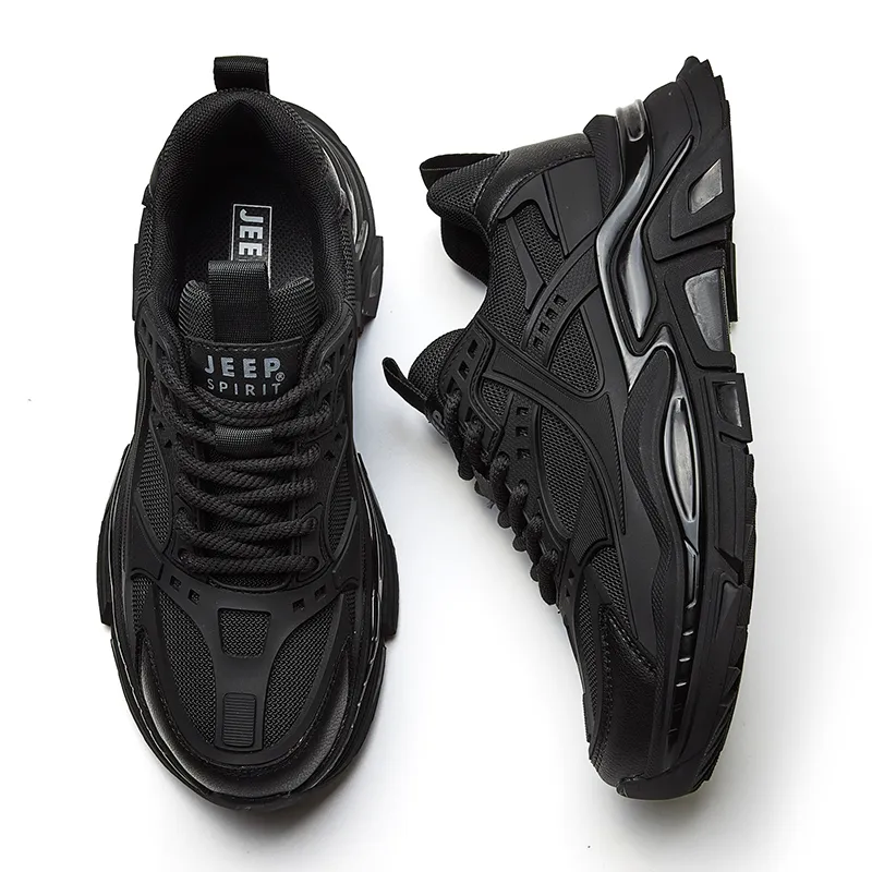 JEEP SPIRIT Cushioned Anti-Slip Wear-Resistant Breathable Lightweight Low-Top Chunky Sneakers Men's Graphite Black-4