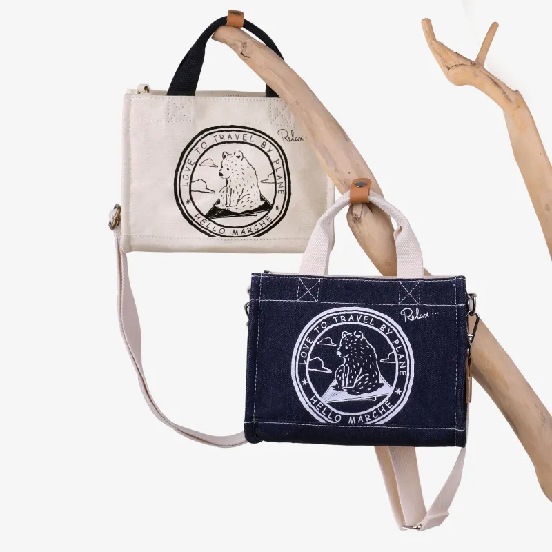 Hello Marche Canvas Bag, Crossbody Handbag Unisex Navy Blue/Original Fabric Color-2
