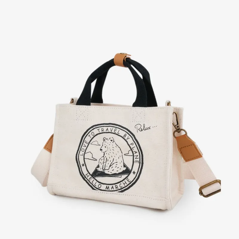 Hello Marche Canvas Bag, Crossbody Handbag Unisex Navy Blue/Original Fabric Color-4