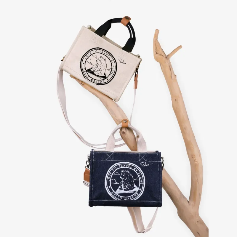 Hello Marche Canvas Bag, Crossbody Handbag Unisex Navy Blue/Original Fabric Color-5