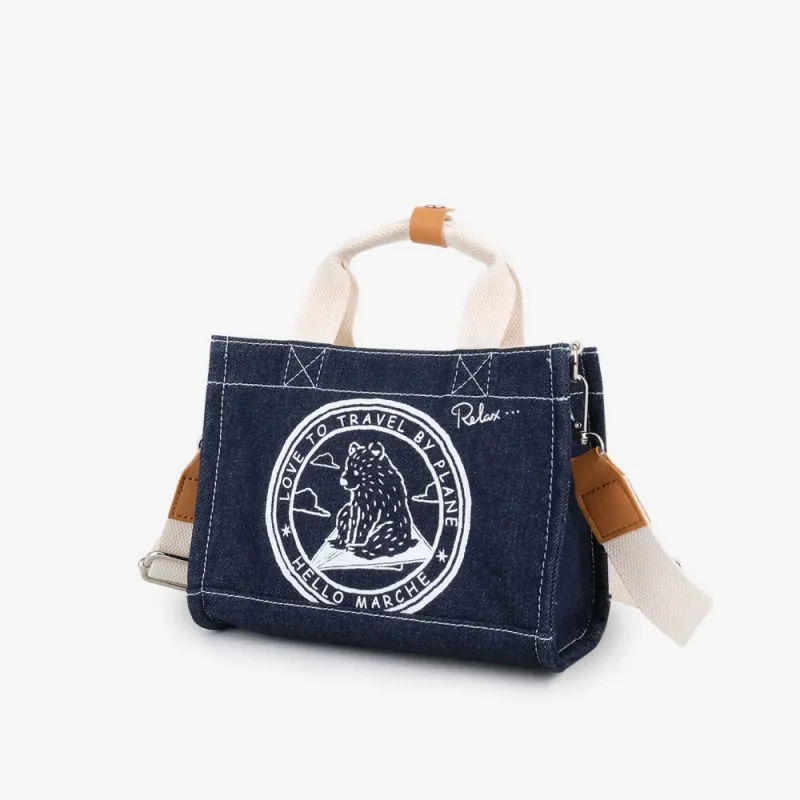 Hello Marche Canvas Bag, Crossbody Handbag Unisex Navy Blue/Original Fabric Color-1