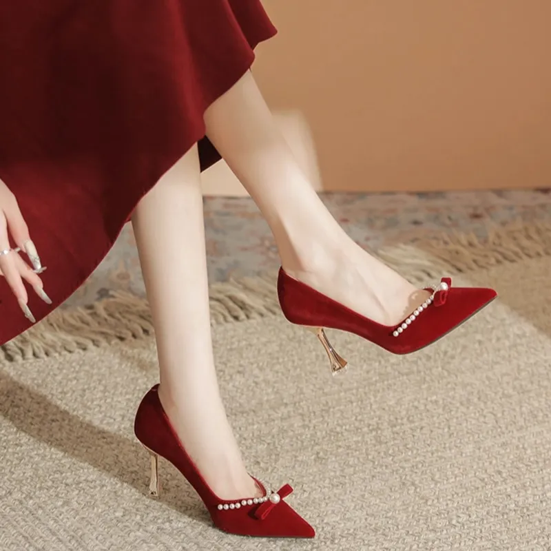 Than Than Me Slim Heel High Heels Women's Red-2