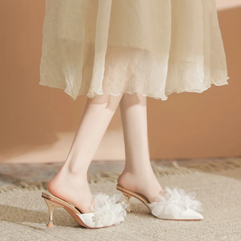 Than Than Me Slim Heel High Heels Women's White-1
