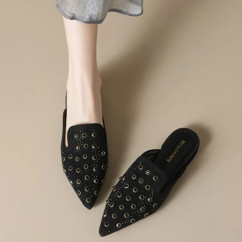 Than Than Me Rubber Sole Slip Resistant Closed Toe Slippers Women's Black-1