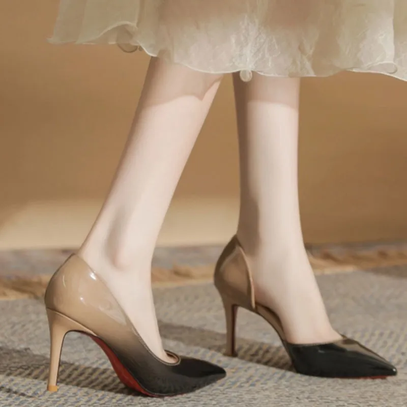 Than Than Me Slim Heel High Heels Women's Black Naked Gradient-3