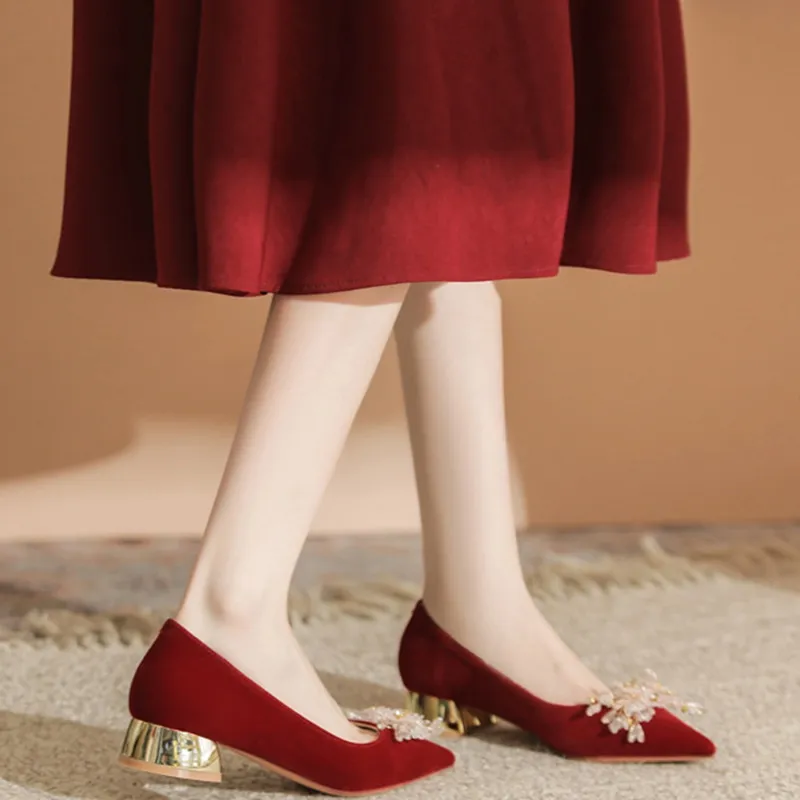 Than Than Me Chunky Heel High Heels Women's Red-2