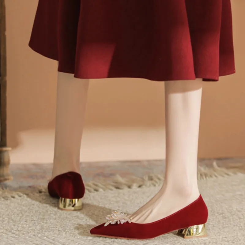 Than Than Me Chunky Heel High Heels Women's Red-4