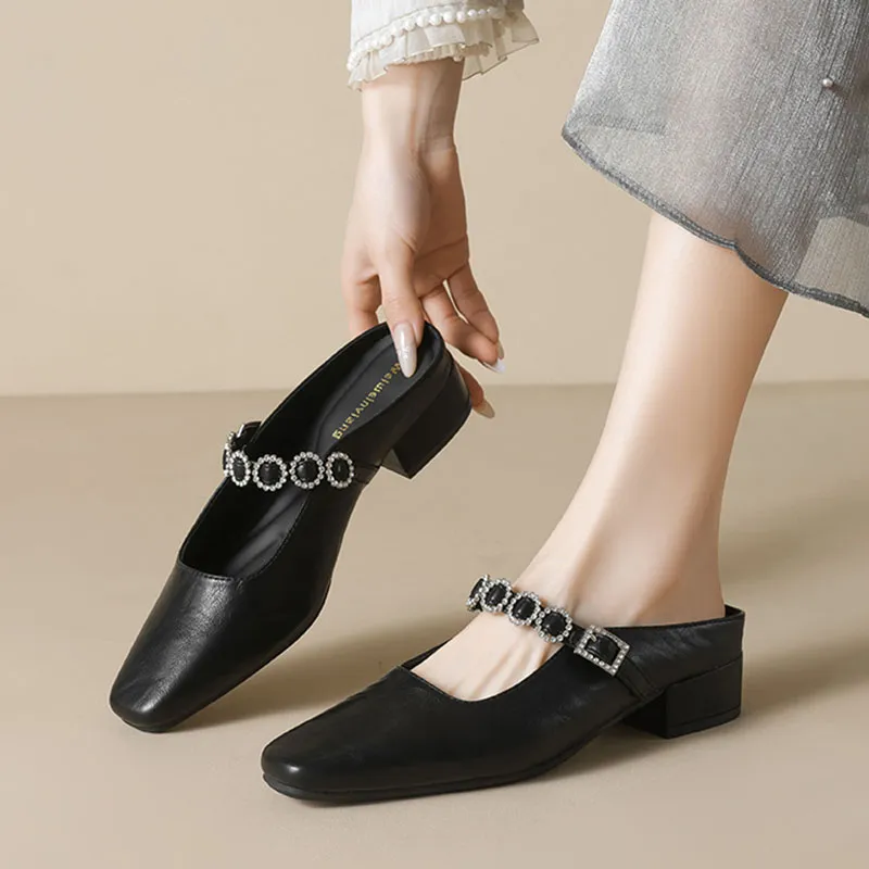 Than Than Me Rubber Sole Slip Resistant Closed Toe Slippers Women's Black-3
