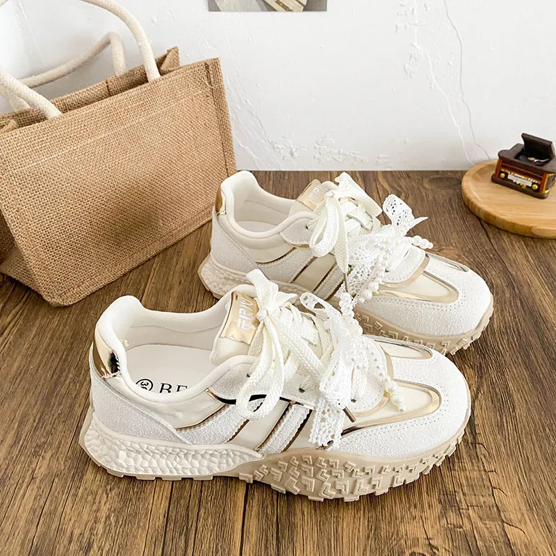 Than Than Me Anti Slip Wear Resistant Low Top Skateboard Shoes Women's Beige-2