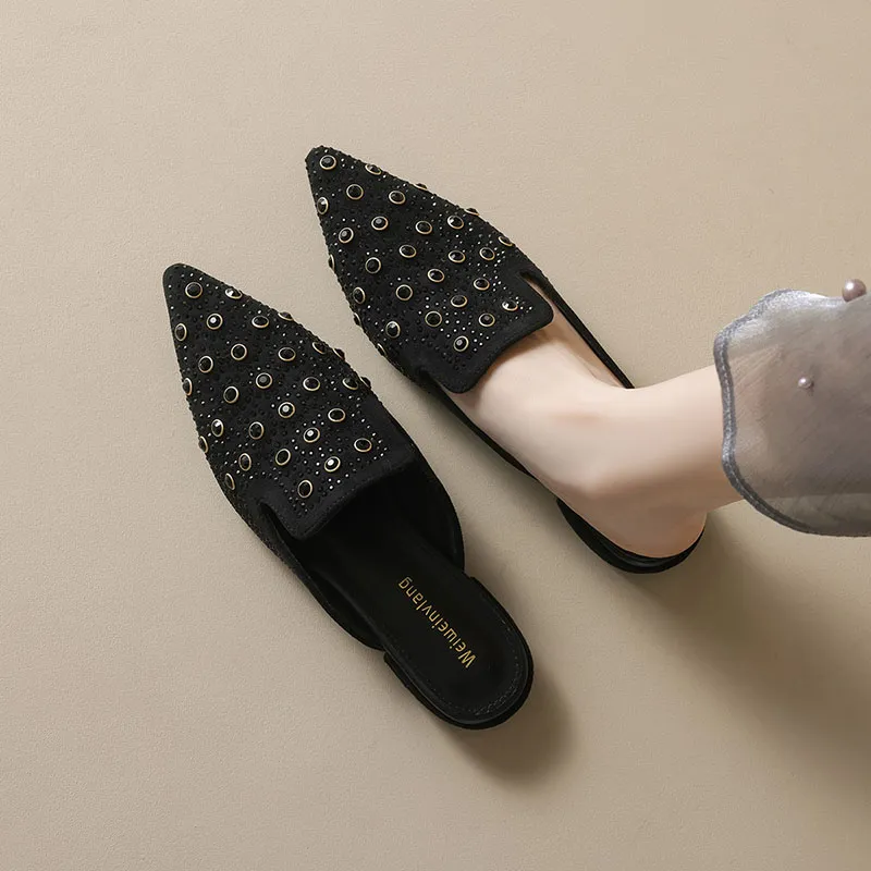 Than Than Me Rubber Sole Slip Resistant Closed Toe Slippers Women's Black-4
